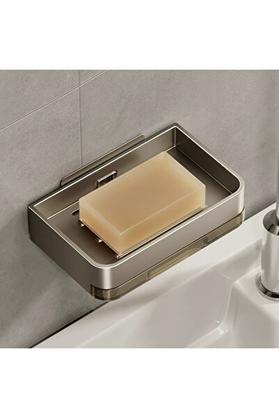 Choice حامل صابون من الحديد المعدني الرمادي بدون حفر، طبق صابون حمام مع جدار ...