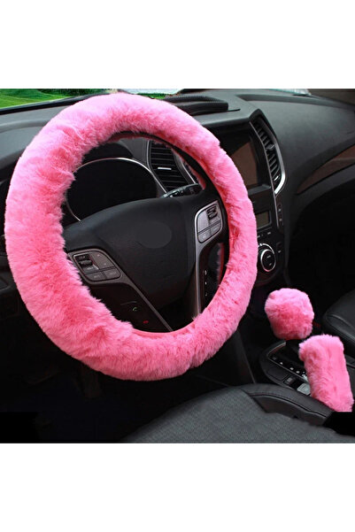 Choice غطاء عجلة قيادة السيارة باللون الوردي، غطاء واقي لفرامل اليد وناقل الحركة، ديكور دافئ وسميك للغاية