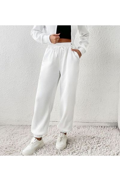 FUNSTYLE Γυναικείο Λευκό Χειμερινό Jogger Rubber Leg Sweatpants