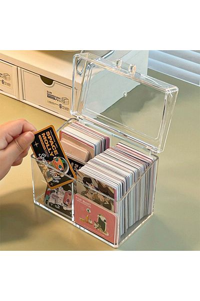 Choice Transparent Acrylic Card Storage Box Holds 400 Postcards 12x10.5cm Display Card Case With 2 Compa...