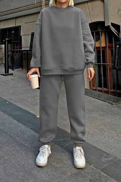 CMZ COLLECTİON Oversize GRİ Bol Bisiklet yaka Eşofman Takımı