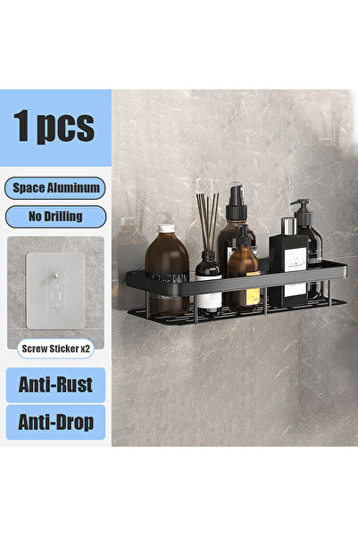 Choice رف حمام أسود مربع واحد معلق على الحائط منظم تخزين مثلثي رف شامبو رف دش حمام