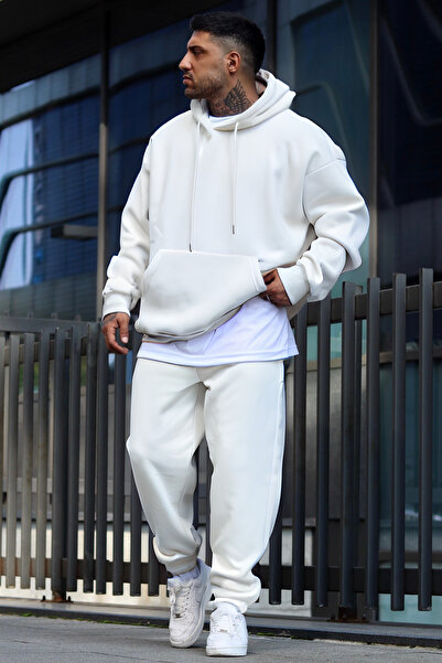 CMZ COLLECTİON بدلة بيضاء سميكة للجنسين 3 خيوط نقطية