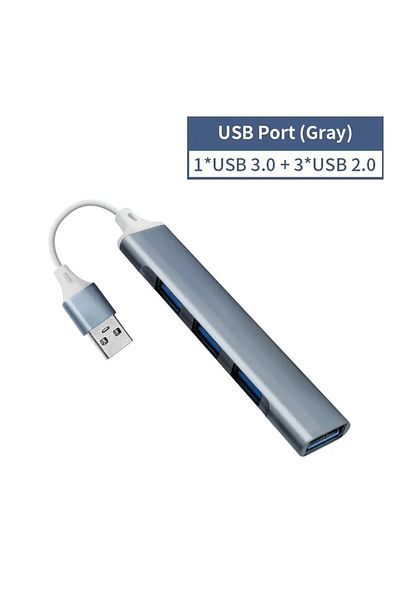 Choice موزع USB 3.0 رمادي اللون مزود بـ 4 منافذ وموزع USB C عالي السرعة من النوع C بسرعة 5 جيجابت في الثانية لملحقات الكمبيوتر الشخصي M