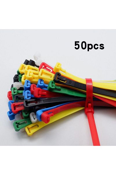 Choice Multicolor 50pcs 5*200 Plastic Reusable Cable Zip Tie Nylon May Wrap Straps Ties Slipknot Loose Slip