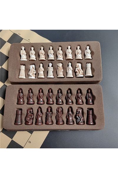 Choice Imitation Ancient Chess Trumpet Resin Chess Pieces Leather Chessboard 28*28cm(11INCH) Qing Bing C...