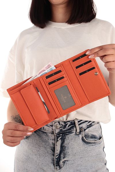 Grande Women's Genuine Leather Wallet Model 2639 - Orange