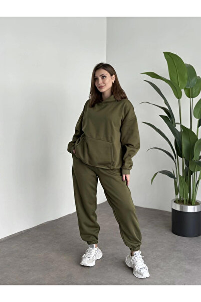 CMZ COLLECTİON Oversize Khaki Thick 3 Thread Tracksuit Unisex