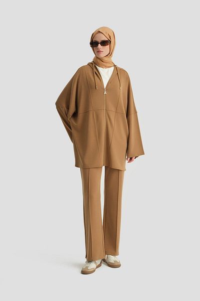 Armine Camel Knitted Poncho - 24Kd6809 Model