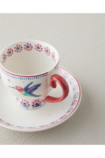 English Home Carnival Sparrow New Bone China Kahve Fincan Takımı 4 Parça 2 Kişilik Fuşya
