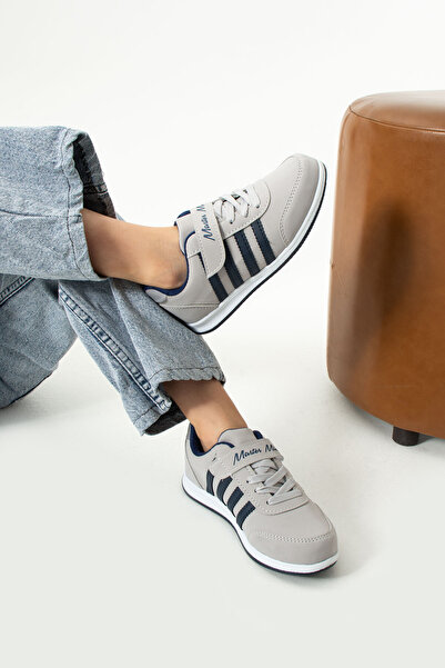 BOUIS Çocuk Buz Lacivert Bağcıklı Tek Cırtlı Esnek Hafif Suni Deri Unisex Çocuk Sneaker Spor Ayakkabı