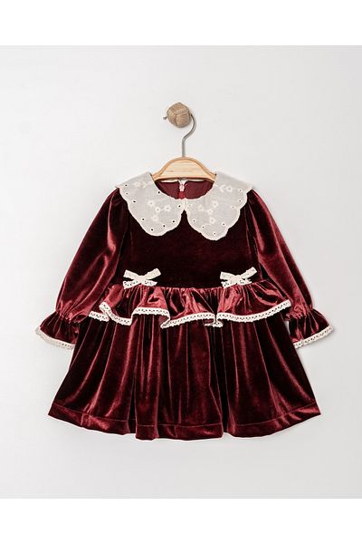 Eray Kids Baby Girl Dress Velvet Baby Girl Lace Detailed Baby Collar Stylish Dress 9-24 Months