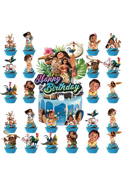 Choice 25pcs Moana Cake Topper、cupcake Toppers ，moana Birthday Decoration Theme Party Supplies Moana Birthd
