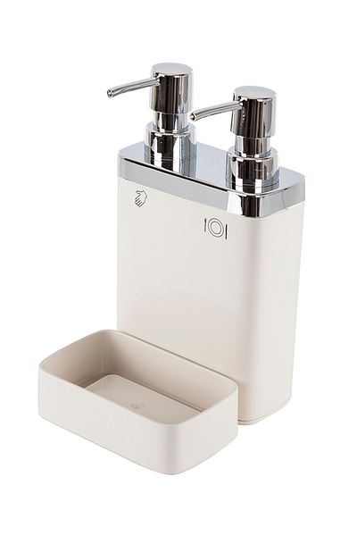 Prima Nova Viva Beige Liquid Soap Dispenser - Kitchen Set of 2 with Sponge Holder