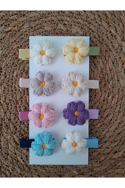 Accessories مجموعة إبزيم مشبك للأطفال والبنات من طراز ديزي ملون محبوك يدويًا مكون من 8 قطع