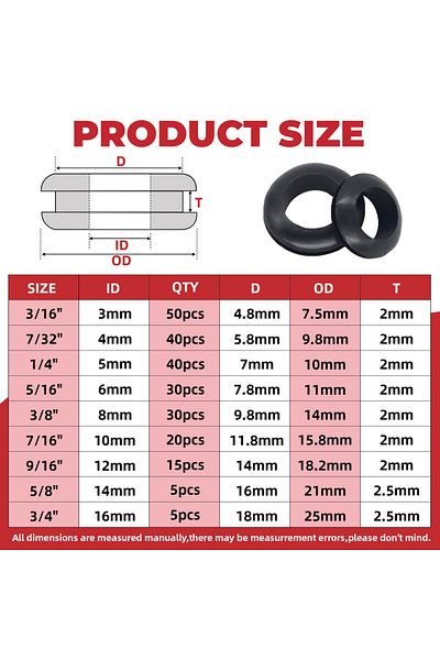 Choice 215pcs Rubber Grommet Assortment Kit, 9 Sizes Eyelet Ring Gasket 3/16" 7/32" 1/4" 5/16" 3/8" 7/16...