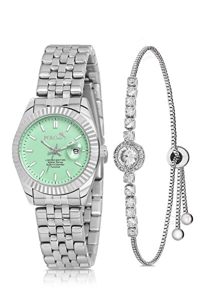 Polo Air Mercan Takvimli Kadın Kol Saati Zirkon Taşlı Yuvarlak Bileklik Kombi...