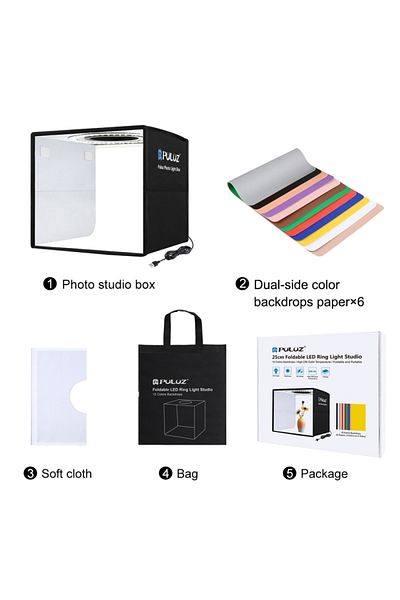 PULUZ Black 25cm Folding Portable High 97 Cri Ring Light Photo Lighting Studio Shooting Tent Box Wit