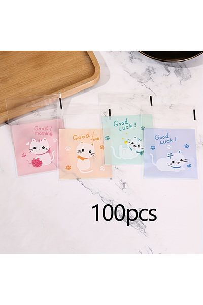 Choice Other Polychrome-1pc 100pcs/200pcs/300pcs -mini Cartoon Cat Packaging Bag, Baking Snack Self-adhesiv