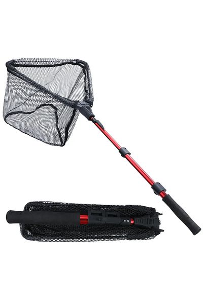 Sougayilang Red 3section 112cm 65-112cm Folding Fishing Brail Net Telescopic Fishing Landing Net Sco