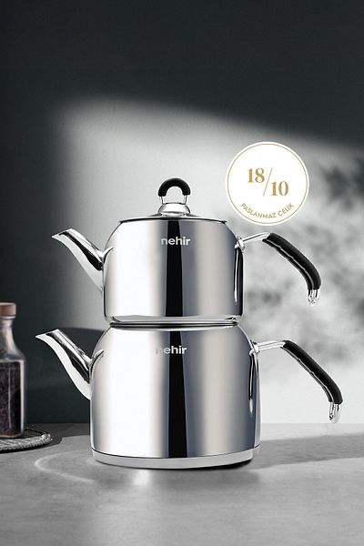 Nehir Large Size Stainless Steel maxi Teapot Set - 1.6-2.5 Lt.