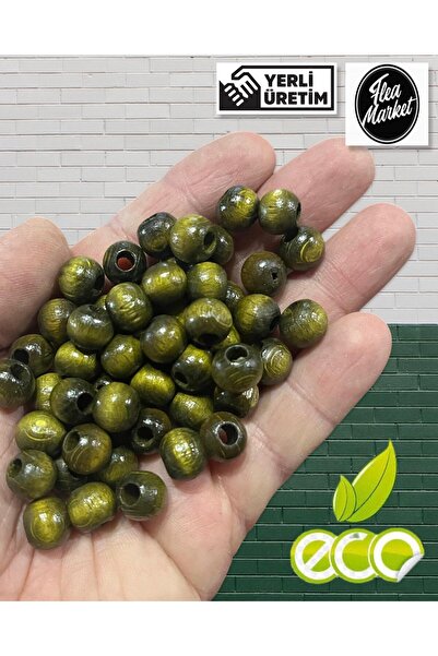 Flea Market Економічний пакет 1 кг 10 мм дерев'яних намистин - HAKİ - (середн...