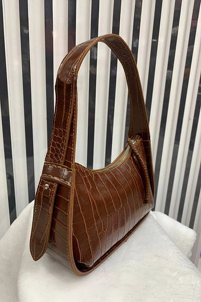 bag&more Geantă de damă maro cu model de crocodil geantă de umăr geantă de mână geantă de damă