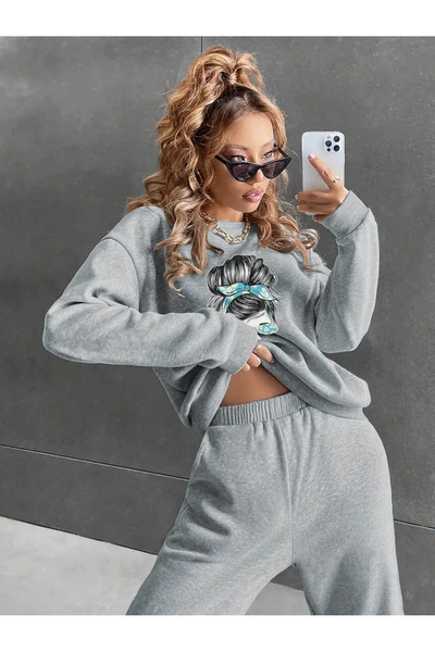 Nebulaa Tekstil NEBULAA Γυναικείο Σετ Φόρμας από Φλις - Γκρι - Επιλογές Μεγεθ...