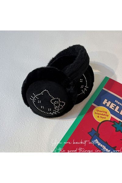 Choice 2 Sanrio Cartoon Hot Drilling Hello Kitty Earmuff Kawaii Kitty Cat Anti-freezing Warm Earmuff Colla.