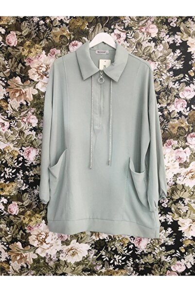 Butik Eylül ,Oversize Yarım Fermuarlı,Cep Detaylı Krep Kumaş Şık Tunik