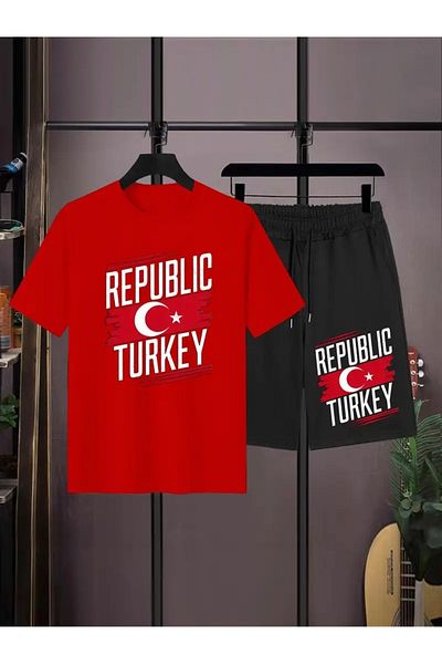DAXİS Sportwear Company Turkey Themed Printed Bottom Top Set - T-Shirt Shorts Set