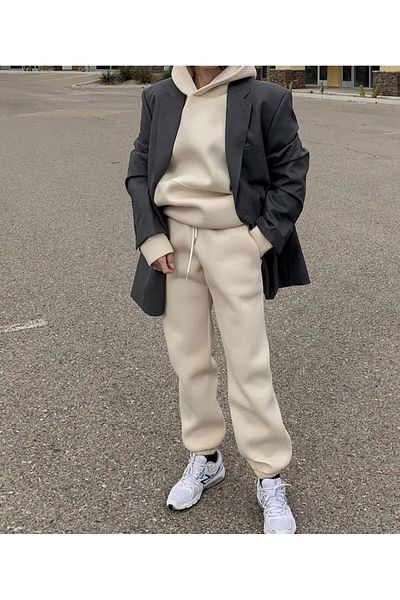 FUNSTYLE Γυναικεία χειμωνιάτικη ζεστή βαμβακερή φούτερ από καουτσούκ μπεζ