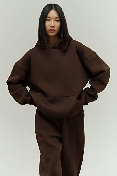 CMZ COLLECTİON Γυναικείο σετ φόρμας από βαμβάκι 3 κλωστών σε καφέ χρώμα