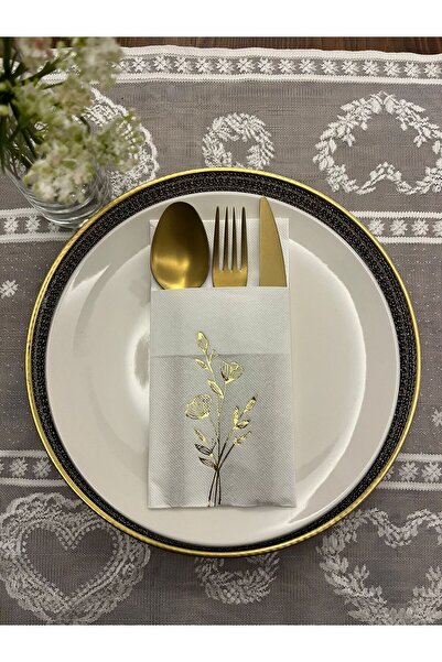 kidspartim منديل زهرة الخشخاش بجيب أبيض ذهبي مذهب 12 قطعة