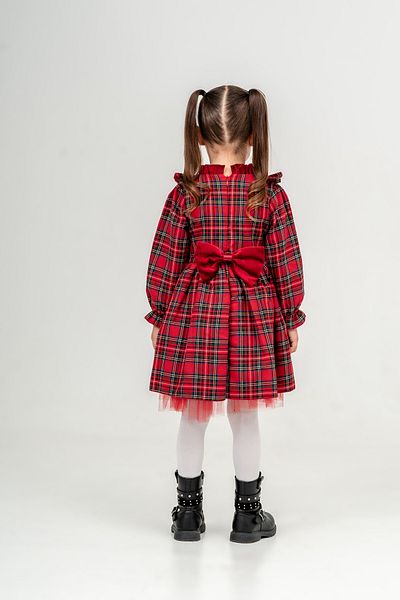 Eray Kids Red Plaid Pattern Bow Detailed Girl's Dress