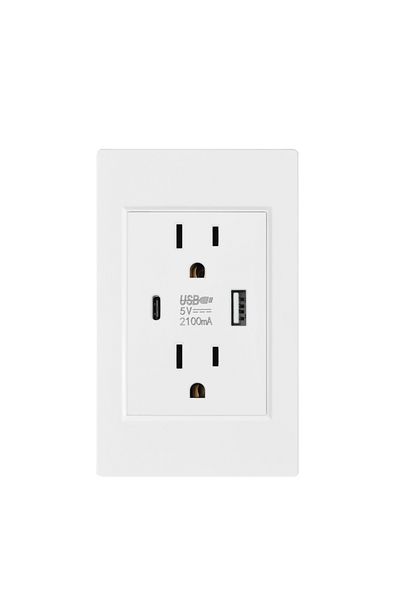Choice White Us Standard Wall Socket With Usb Type-c Charging Port 5v 2.1a, 118*72mm Pc Panel