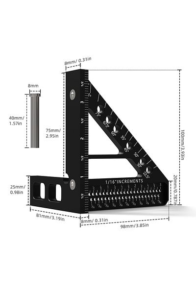 toohr 1pcs Black 3d Multi-angle Woodworking Square Protractor, Aluminum Alloy Miter Triangle Ruler T-type