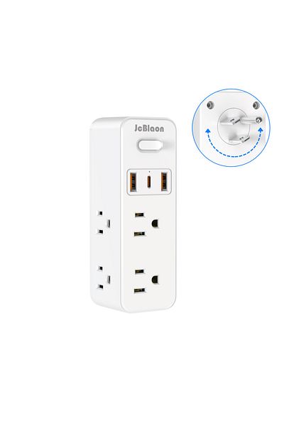 JcBlaon 100-240v 6 360 Degree Rotation 360°rotating Plug Us Power Strip With 6 Ac Outlets 3 Usb Ports 1 Type