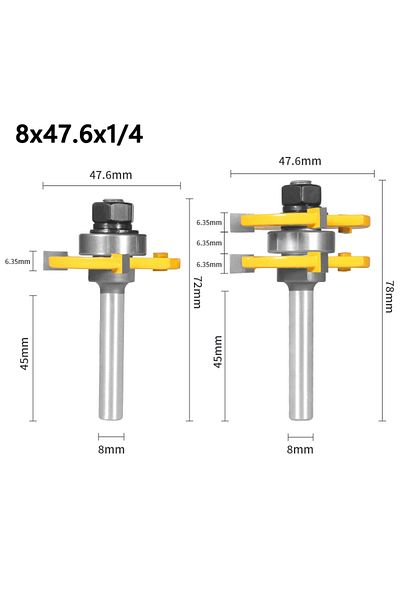 SHENSEN 8x47.6x6.35 2pcs 47mm Cove 1-7/8 T&g Assembly Cutter Router Bit Woodworking Milling Cutter For Wood