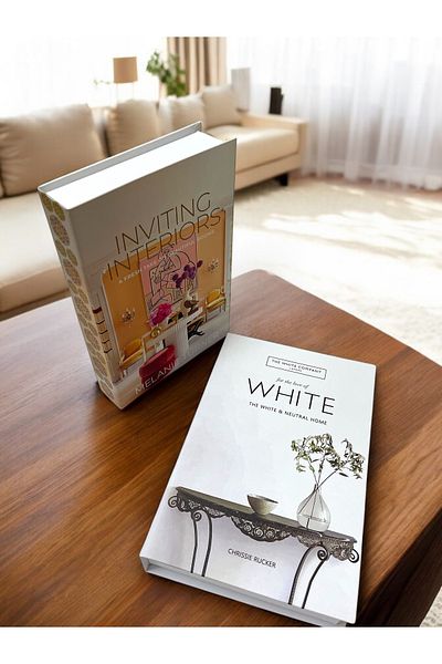 Saccura Decor Decorative Book Box Set, Set of 2 Colored White Boxes
