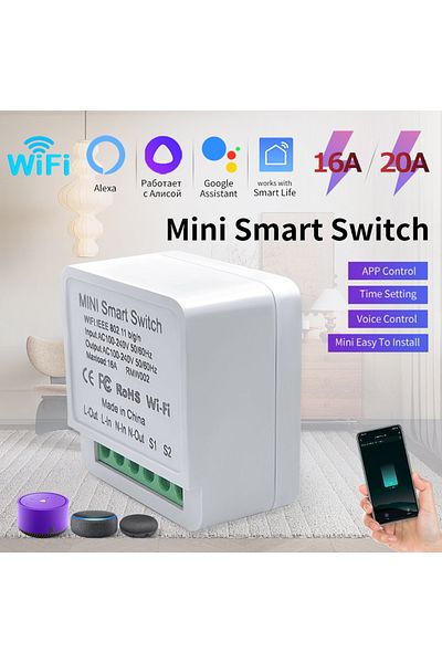 GGBEE وحدة مفتاح ذكي صغير عاجي 16 أمبير/20 أمبير واي فاي للتحكم في اتجاهين مع تطبيق Cozy Life للتحكم عن بعد من أجل Alexa
