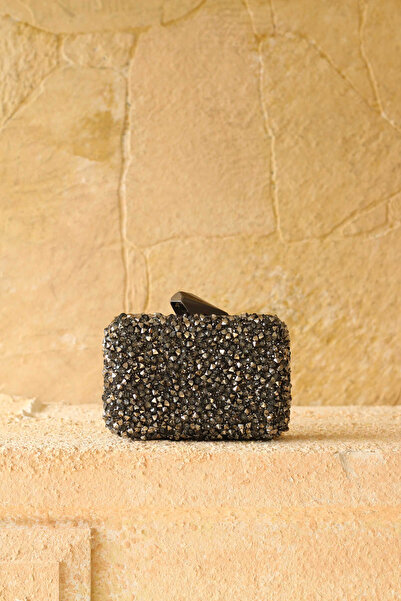 EMNORA Brightness Taşlı Clutch Çanta Platin