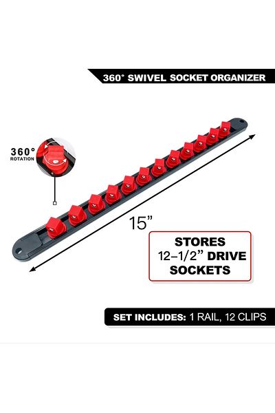 Choice 1-2(12.5MM)-red Abs Socket Organizer, 1/4-inch 3/8-inch 1/2-inch, 360° Swivel Premium Quality Socket