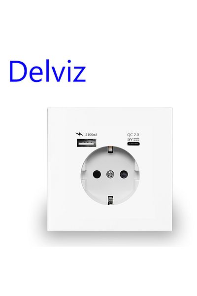 Choice White (TYPE C 2.1A) Delviz Wall Usb Power Socket, Ac 110v-250v, White Panel 16a Wall Embedded Electr