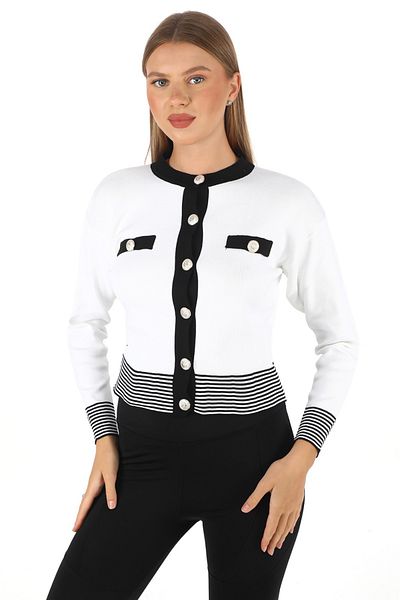 Butik Jachetă din tricot din colecția Zeyoo Polyelit Gold Button Collar