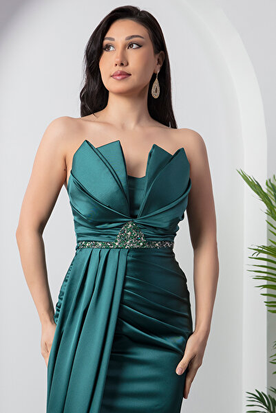 PULLIMM Straplez Abiye Saten Abiye Elbise 13455