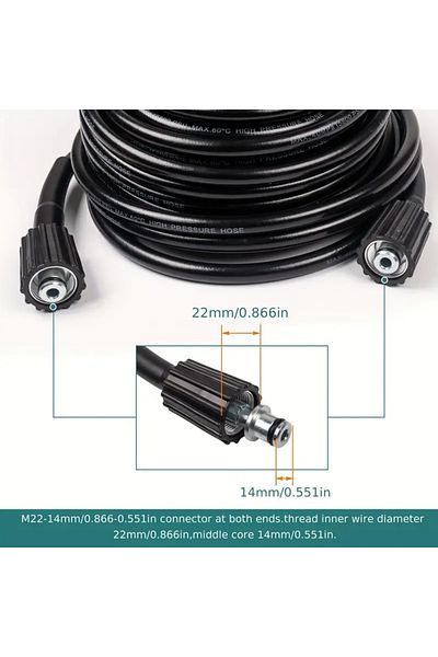 Choice 6m High Pressure Washer Hose 5800 Psi M22-14mm Durable Extension Tube For Efficient Cleaning, 236.22