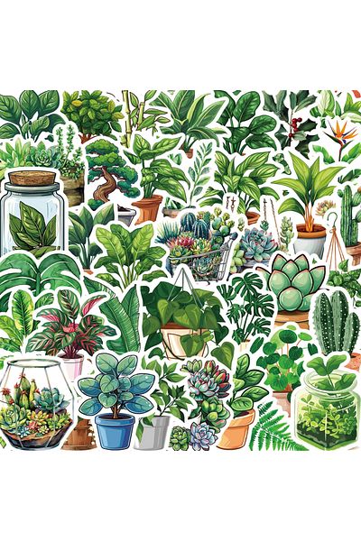 Choice 50pcs All 50pcs Cute Plants Green Aesthetic Stickers Kids Toy Diy Decoration For Fridge Notebook Bik