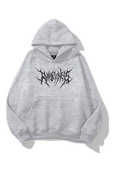 Trendiz Γκρι μελανζ Unisex Gothic Ruthless φούτερ με κουκούλα