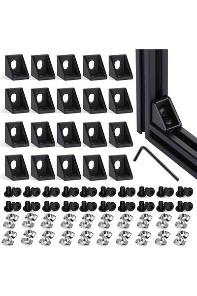 Choice Black 20sets Corner Bracket, 40pcs Drop In T Nuts And Hex Screw Bolt For Slot 6mm 2020 Series Alumin